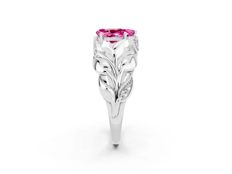 White gold Pear Cut Solitaire Leaf-Inspired Engagement Ring with Prong Setting_2