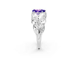 White gold Pear Cut Solitaire Leaf-Inspired Engagement Ring with Prong Setting_2
