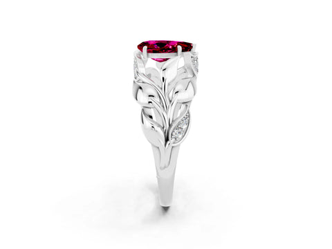 White gold Pear Cut Solitaire Leaf-Inspired Engagement Ring with Prong Setting_2
