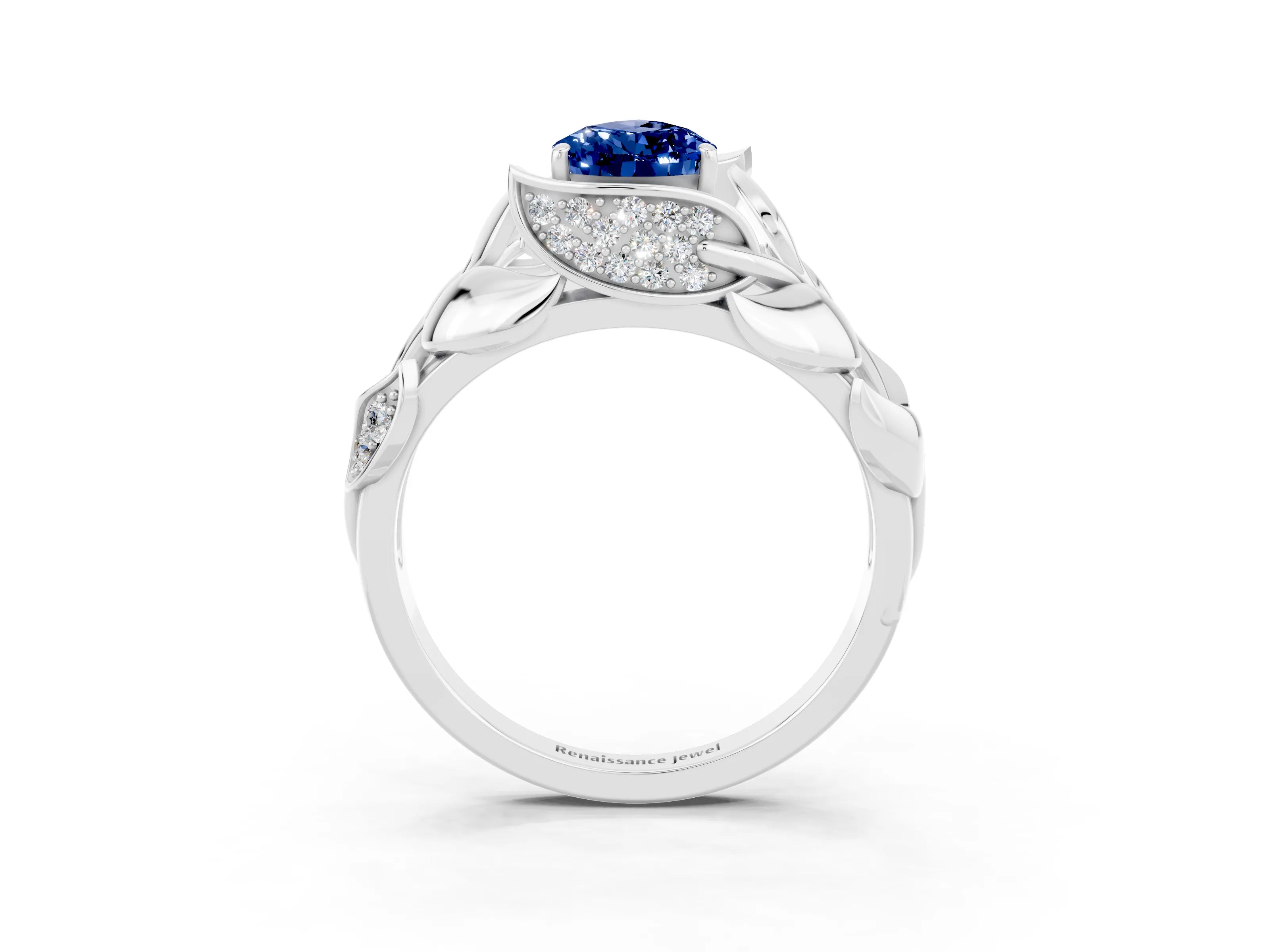 White gold Pear Cut Solitaire Leaf-Inspired Engagement Ring with Prong Setting_3