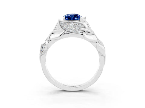 White gold Pear Cut Solitaire Leaf-Inspired Engagement Ring with Prong Setting_3
