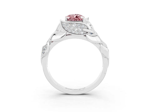 White gold Pear Cut Solitaire Leaf-Inspired Engagement Ring with Prong Setting_3