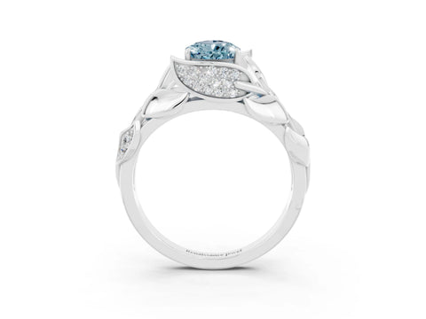 White gold Pear Cut Solitaire Leaf-Inspired Engagement Ring with Prong Setting_3