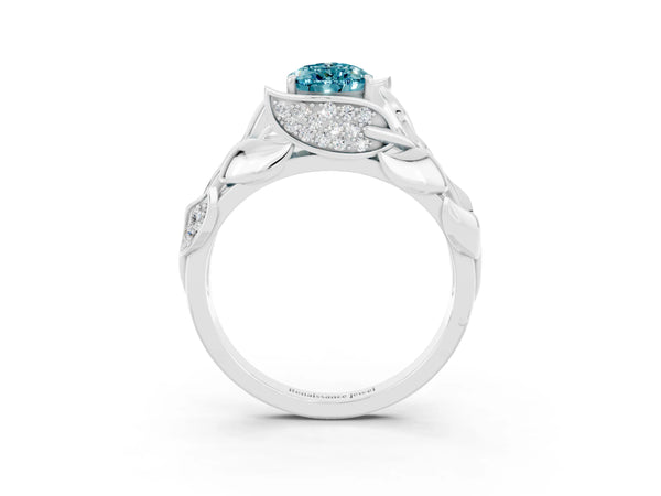 Platinum Pear Cut Solitaire Leaf-Inspired Engagement Ring with Prong Setting