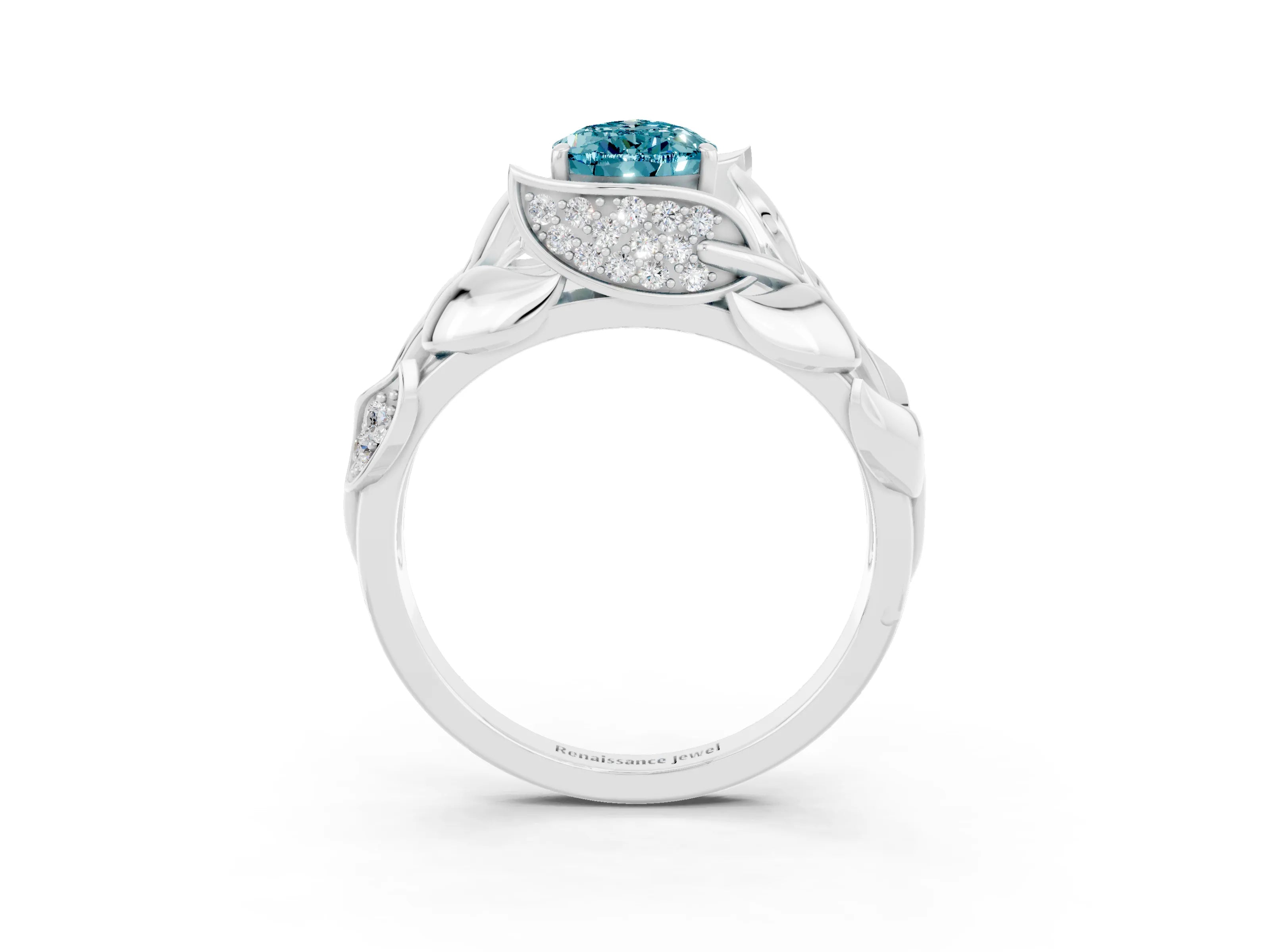 White gold Pear Cut Solitaire Leaf-Inspired Engagement Ring with Prong Setting_3
