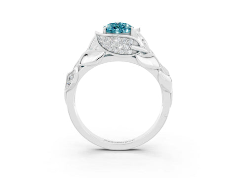 White gold Pear Cut Solitaire Leaf-Inspired Engagement Ring with Prong Setting_3