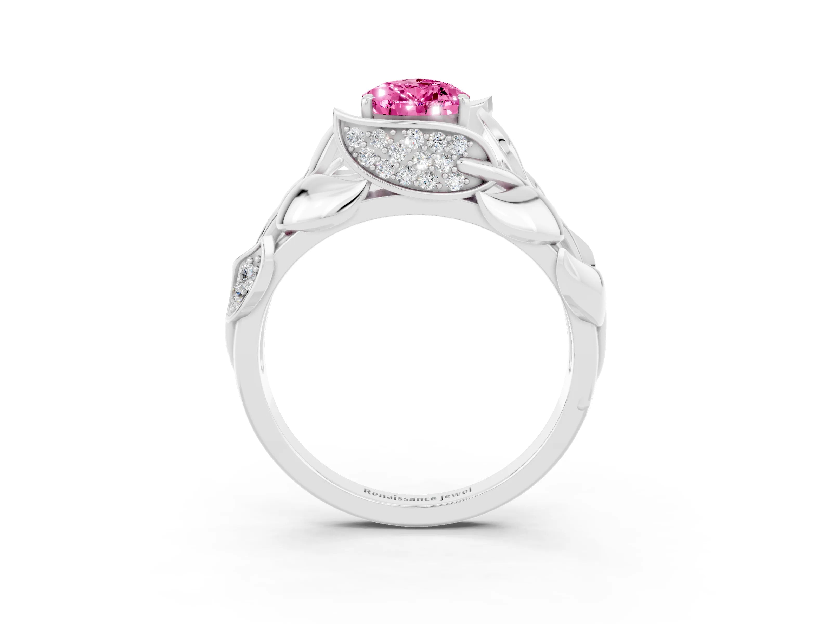 White gold Pear Cut Solitaire Leaf-Inspired Engagement Ring with Prong Setting_3