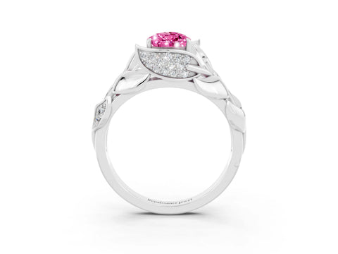 White gold Pear Cut Solitaire Leaf-Inspired Engagement Ring with Prong Setting_3