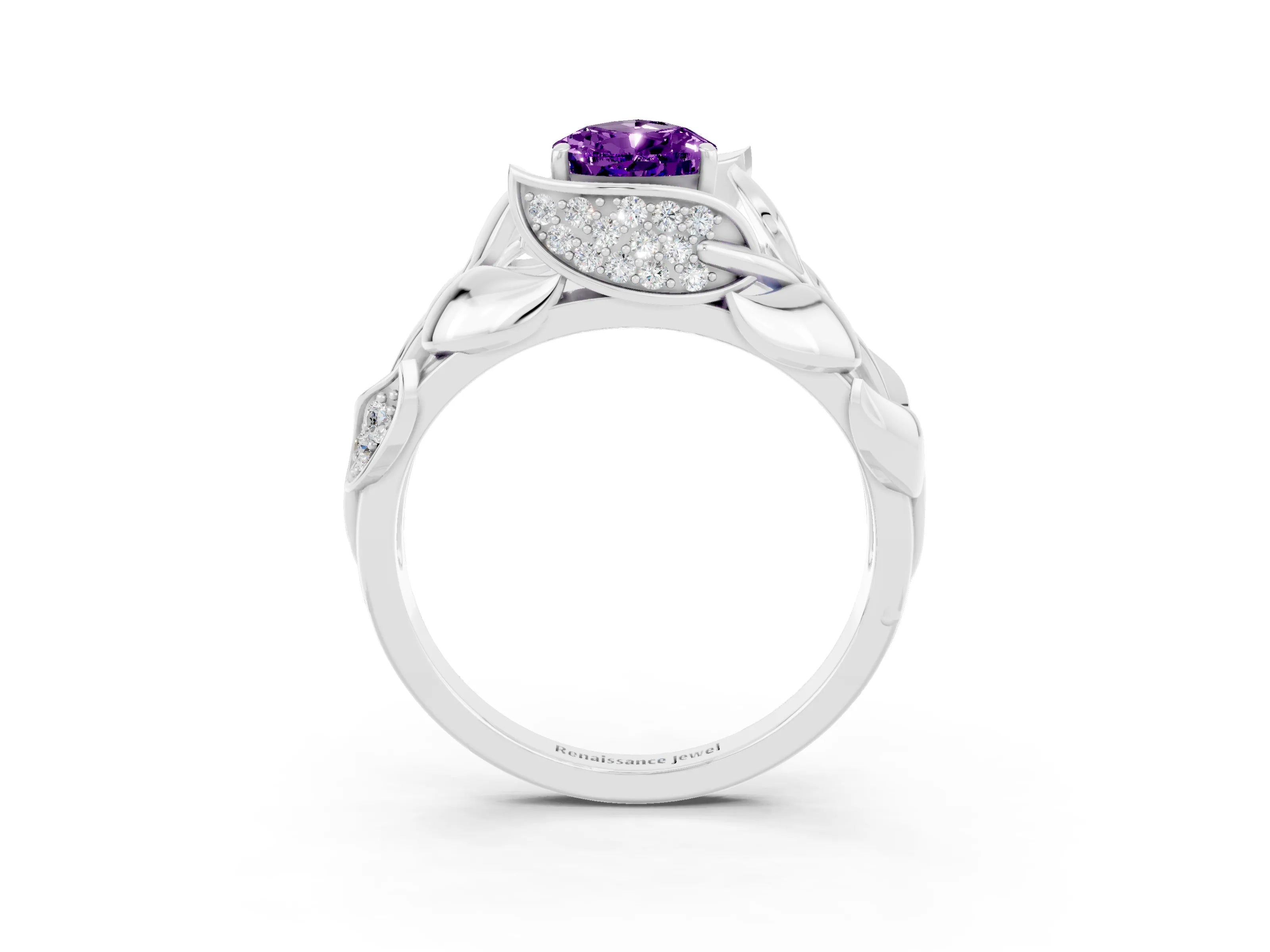 White gold Pear Cut Solitaire Leaf-Inspired Engagement Ring with Prong Setting_3