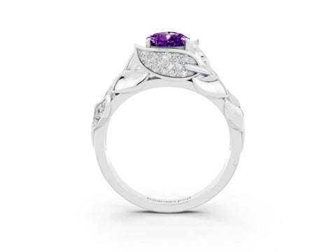 White gold Pear Cut Solitaire Leaf-Inspired Engagement Ring with Prong Setting_3