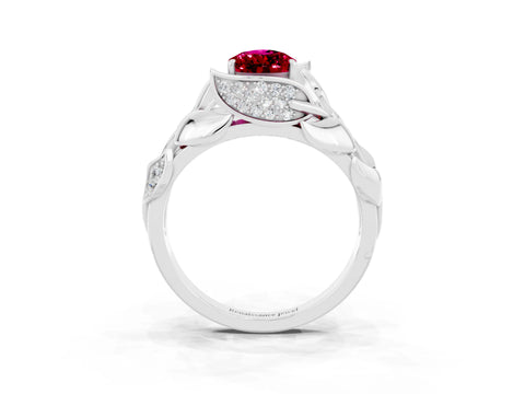 White gold Pear Cut Solitaire Leaf-Inspired Engagement Ring with Prong Setting_3