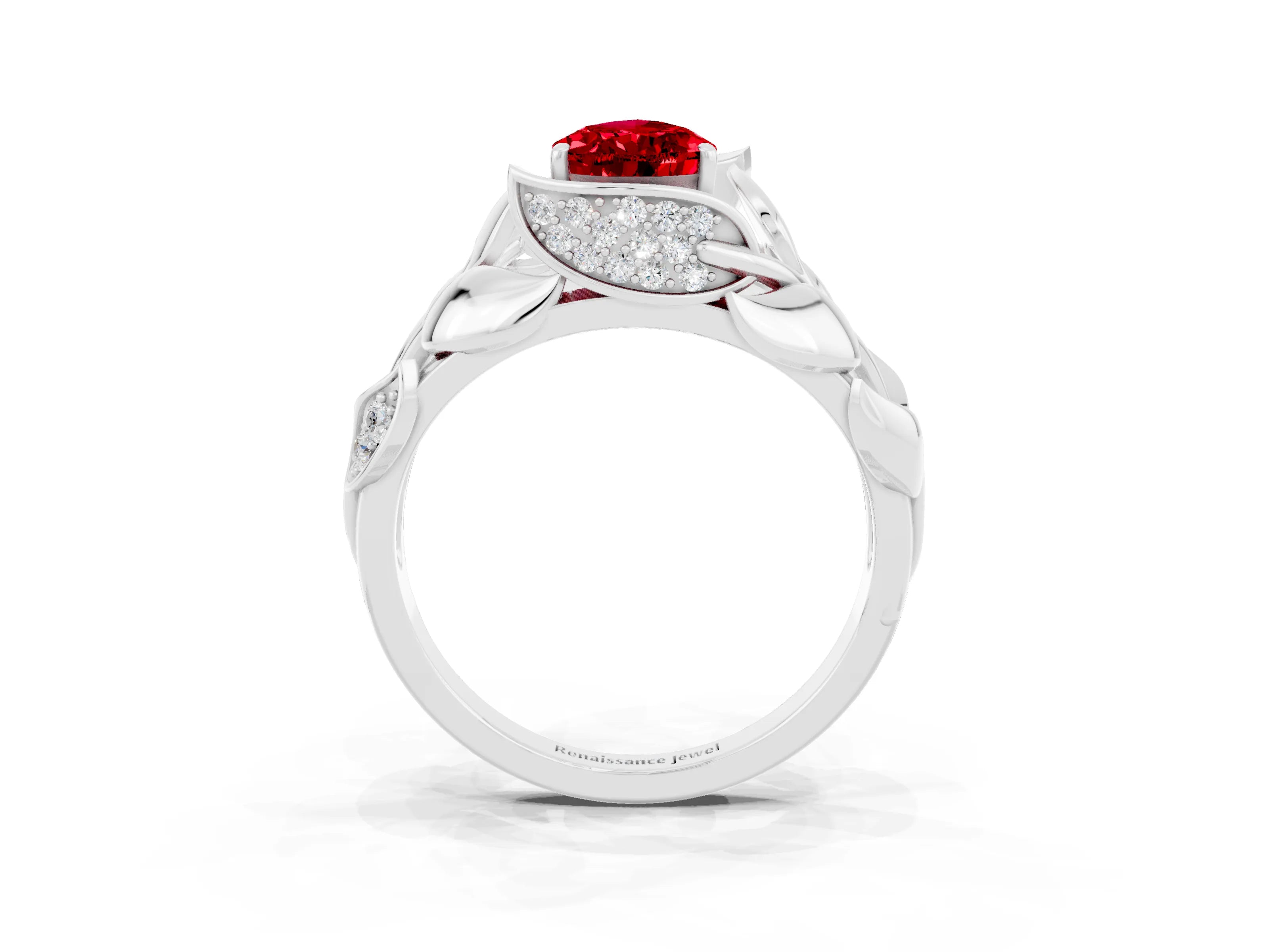 White gold Pear Cut Solitaire Leaf-Inspired Engagement Ring with Prong Setting_3