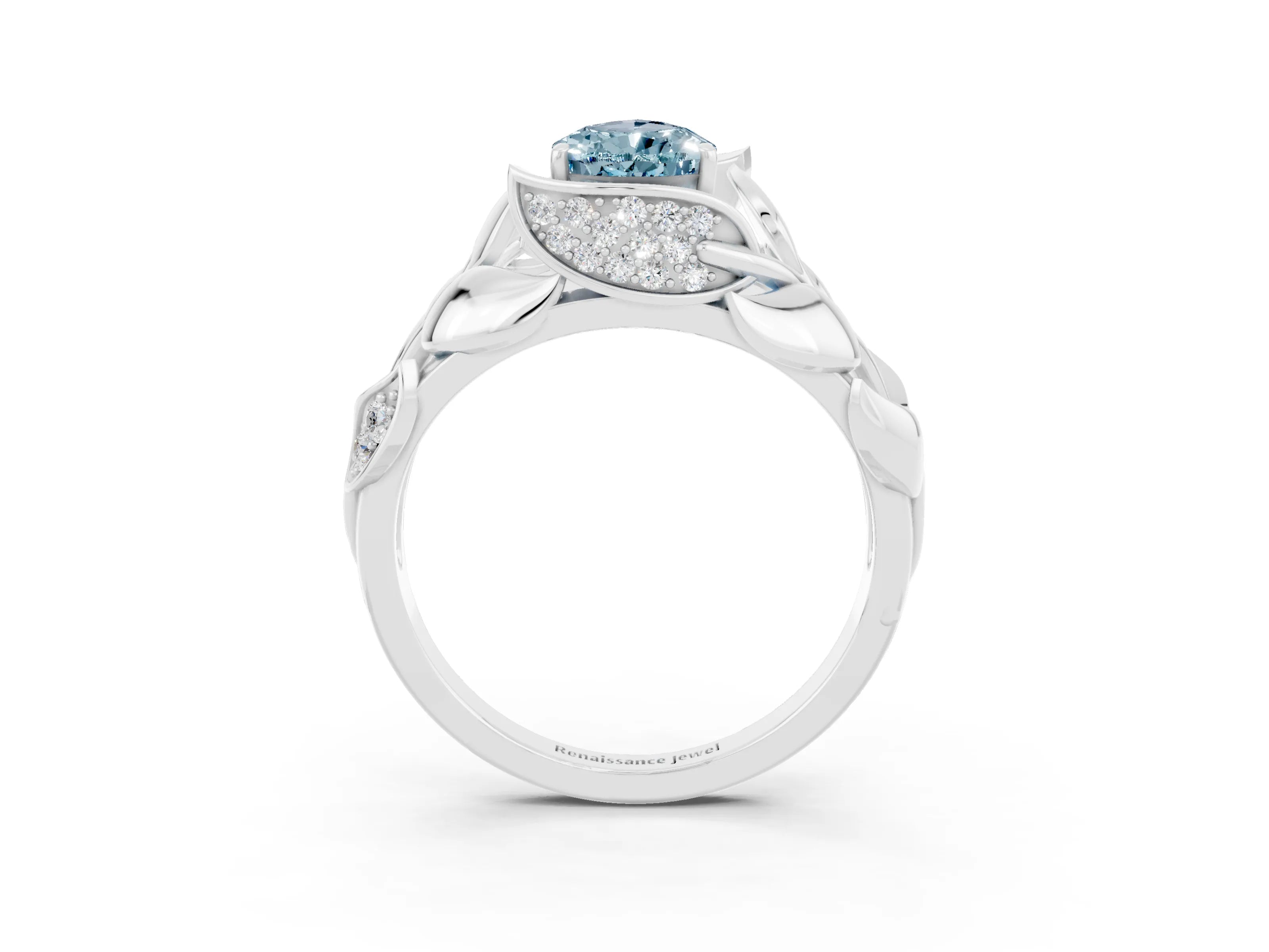 White gold Pear Cut Solitaire Leaf-Inspired Engagement Ring with Prong Setting_3