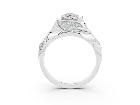 White gold Pear Cut Solitaire Leaf-Inspired Engagement Ring with Prong Setting_3