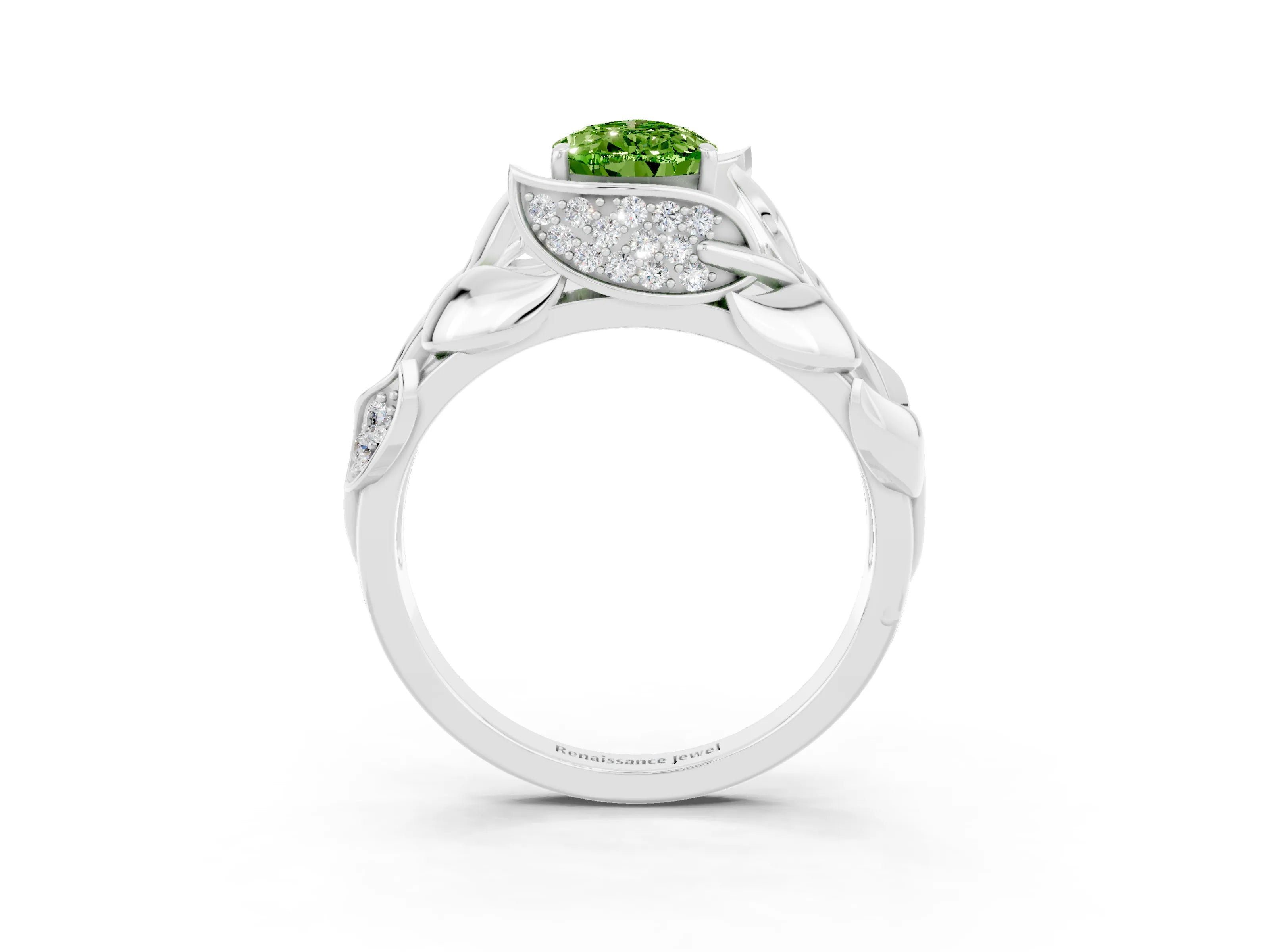 White gold Pear Cut Solitaire Leaf-Inspired Engagement Ring with Prong Setting_3