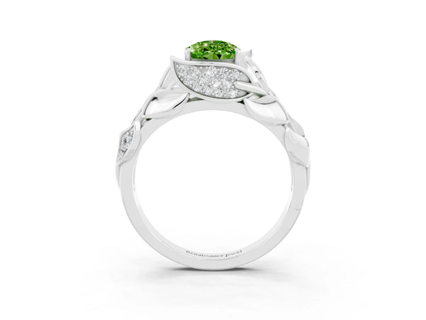 White gold Pear Cut Solitaire Leaf-Inspired Engagement Ring with Prong Setting