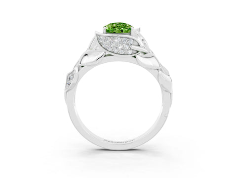 White gold Pear Cut Solitaire Leaf-Inspired Engagement Ring with Prong Setting_3