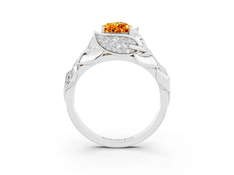 White gold Pear Cut Solitaire Leaf-Inspired Engagement Ring with Prong Setting_3