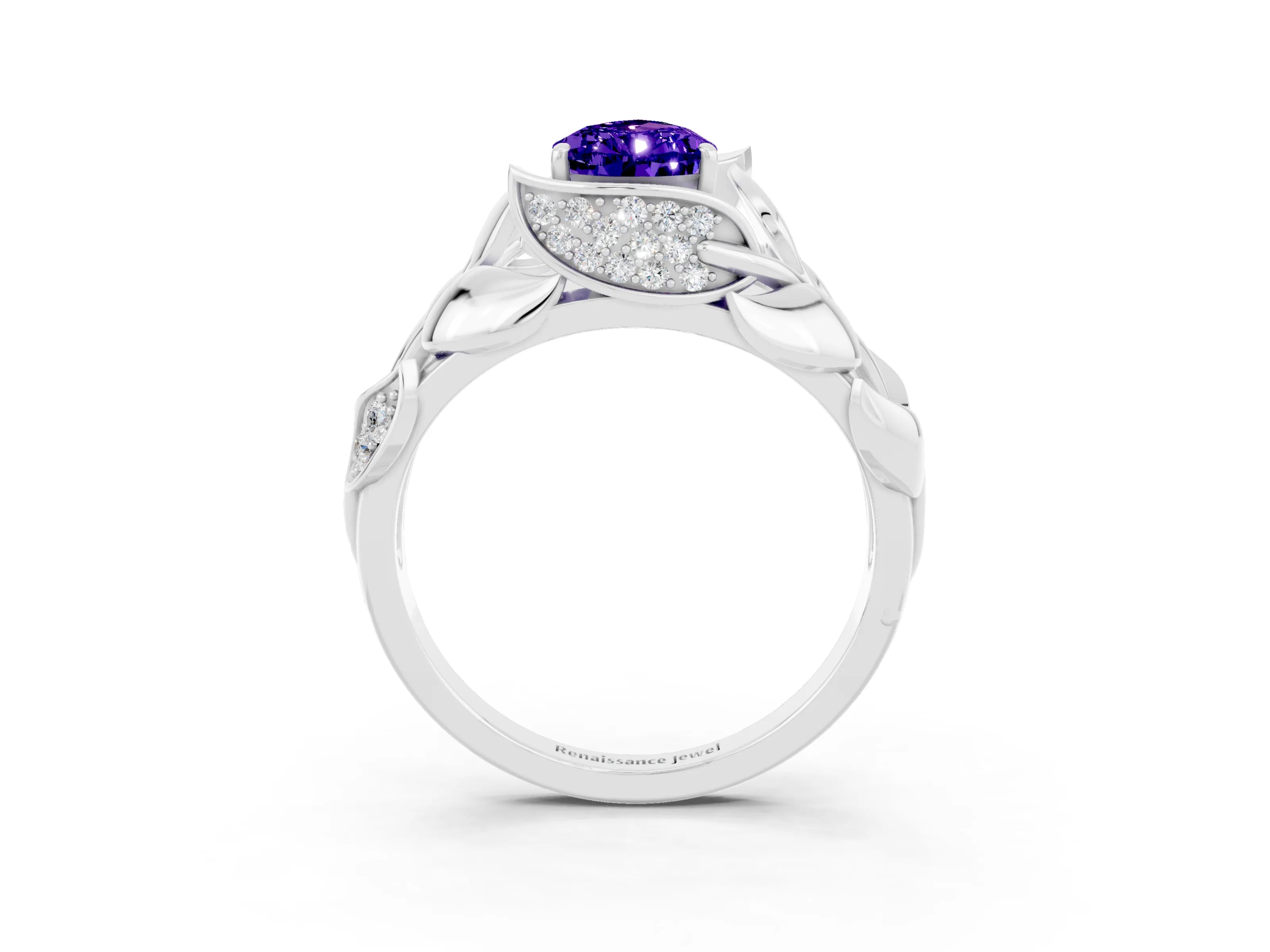 White gold Pear Cut Solitaire Leaf-Inspired Engagement Ring with Prong Setting_3