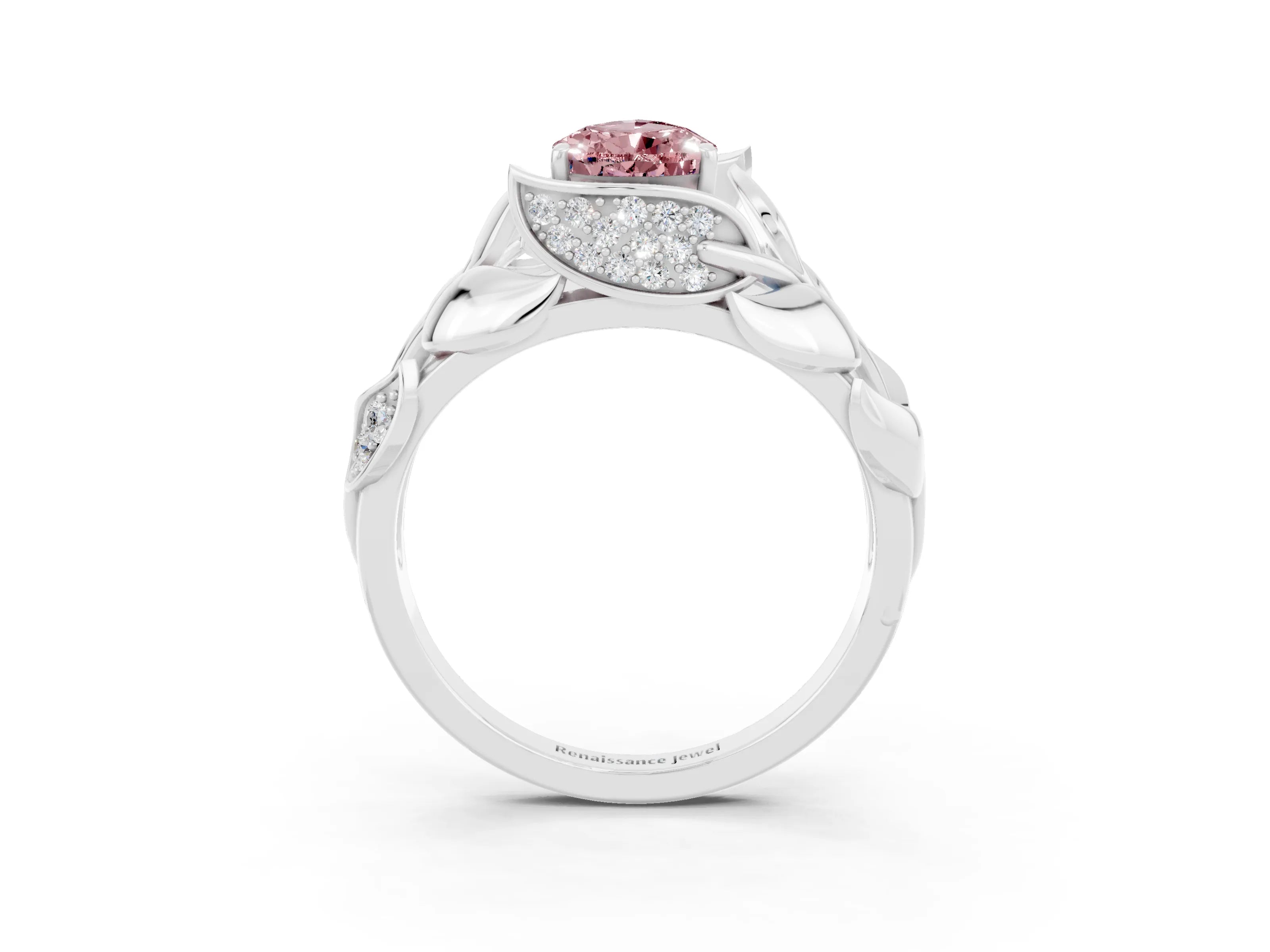 White gold Pear Cut Solitaire Leaf-Inspired Engagement Ring with Prong Setting_3