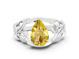White gold Pear Cut Solitaire Leaf-Inspired Engagement Ring with Prong Setting