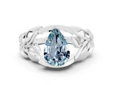 White gold Pear Cut Solitaire Leaf-Inspired Engagement Ring with Prong Setting