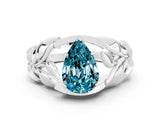 White gold Pear Cut Solitaire Leaf-Inspired Engagement Ring with Prong Setting