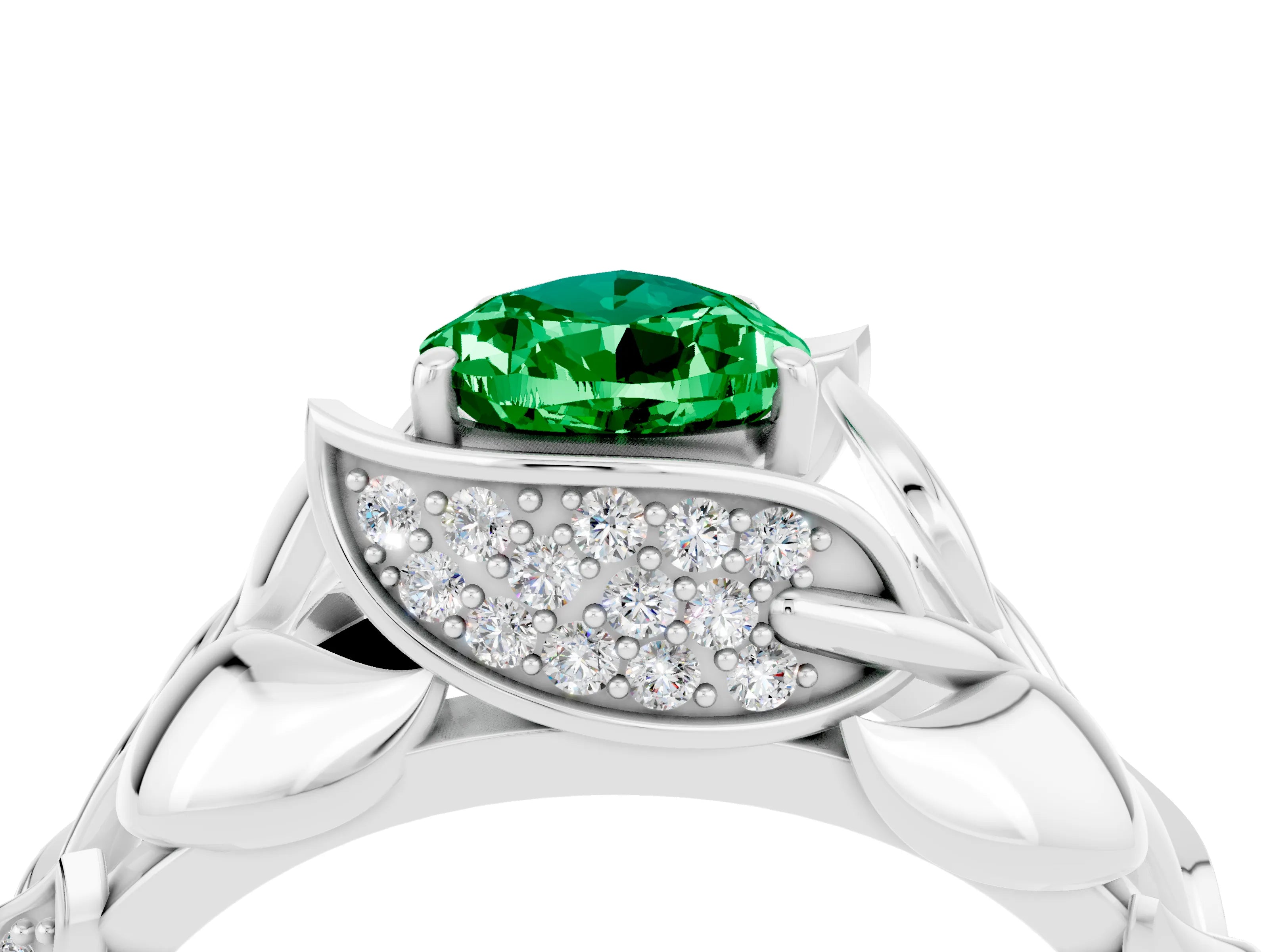 White gold Pear Cut Solitaire Leaf-Inspired Engagement Ring with Prong Setting_4