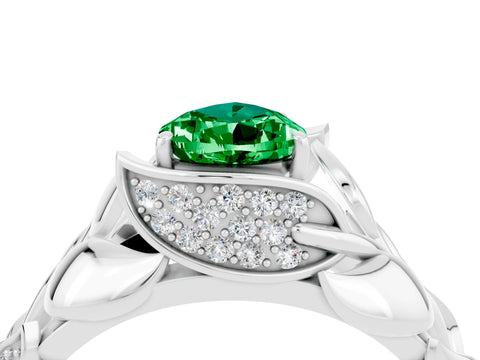 White gold Pear Cut Solitaire Leaf-Inspired Engagement Ring with Prong Setting_4