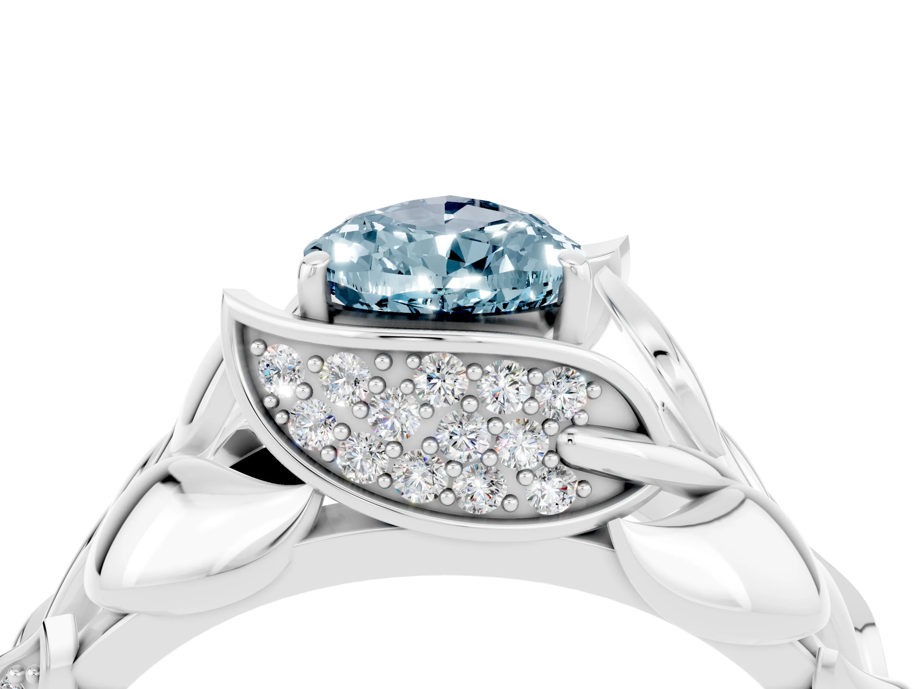 White gold Pear Cut Solitaire Leaf-Inspired Engagement Ring with Prong Setting_4