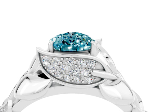 White gold Pear Cut Solitaire Leaf-Inspired Engagement Ring with Prong Setting_4