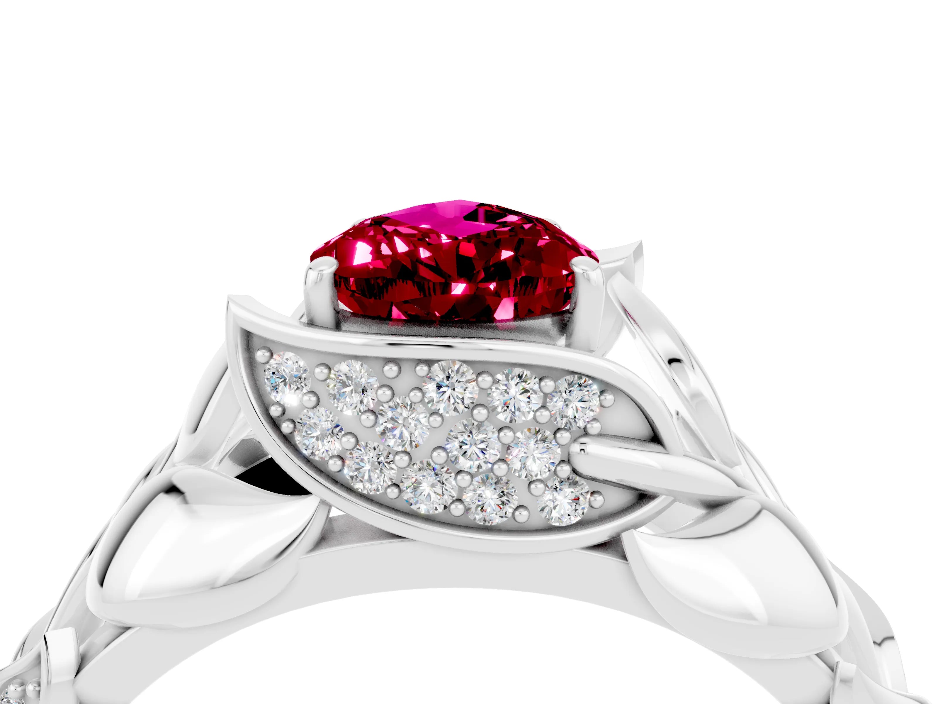 White gold Pear Cut Solitaire Leaf-Inspired Engagement Ring with Prong Setting_4