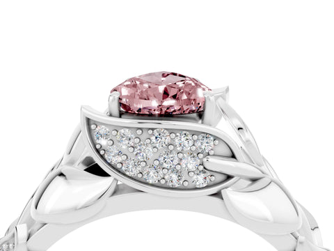 White gold Pear Cut Solitaire Leaf-Inspired Engagement Ring with Prong Setting_4
