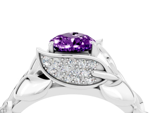 White gold Pear Cut Solitaire Leaf-Inspired Engagement Ring with Prong Setting_4
