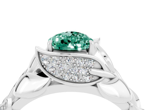 White gold Pear Cut Solitaire Leaf-Inspired Engagement Ring with Prong Setting_4
