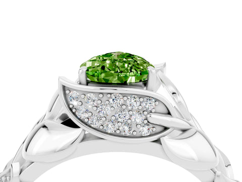White gold Pear Cut Solitaire Leaf-Inspired Engagement Ring with Prong Setting_4