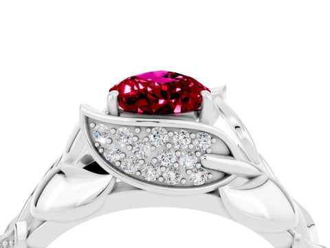 White gold Pear Cut Solitaire Leaf-Inspired Engagement Ring with Prong Setting_4