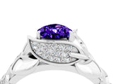 White gold Pear Cut Solitaire Leaf-Inspired Engagement Ring with Prong Setting_4