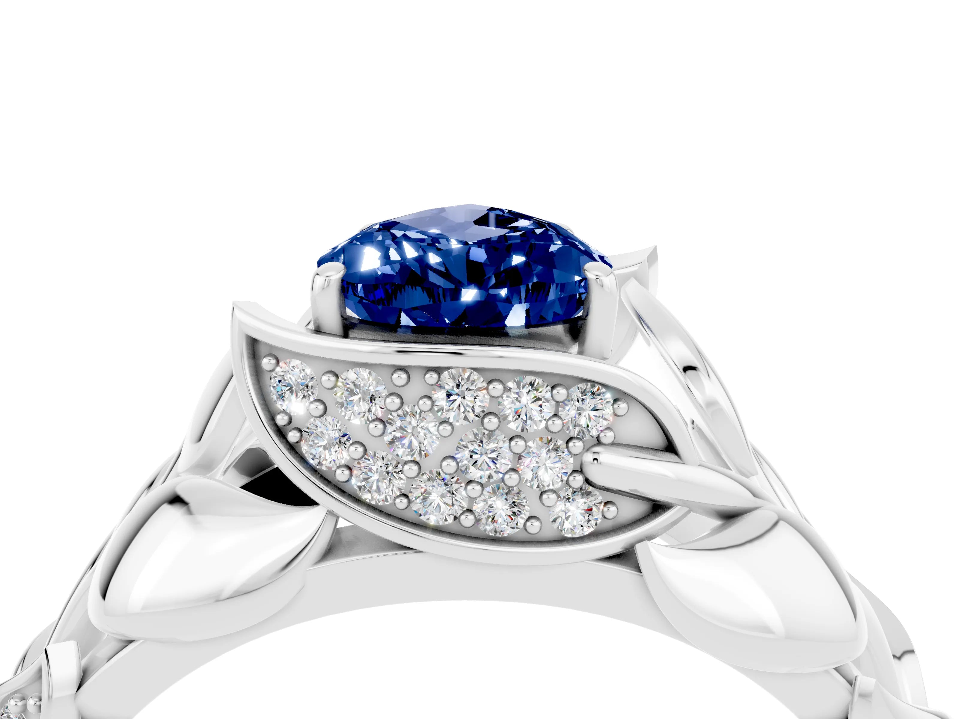 White gold Pear Cut Solitaire Leaf-Inspired Engagement Ring with Prong Setting_4