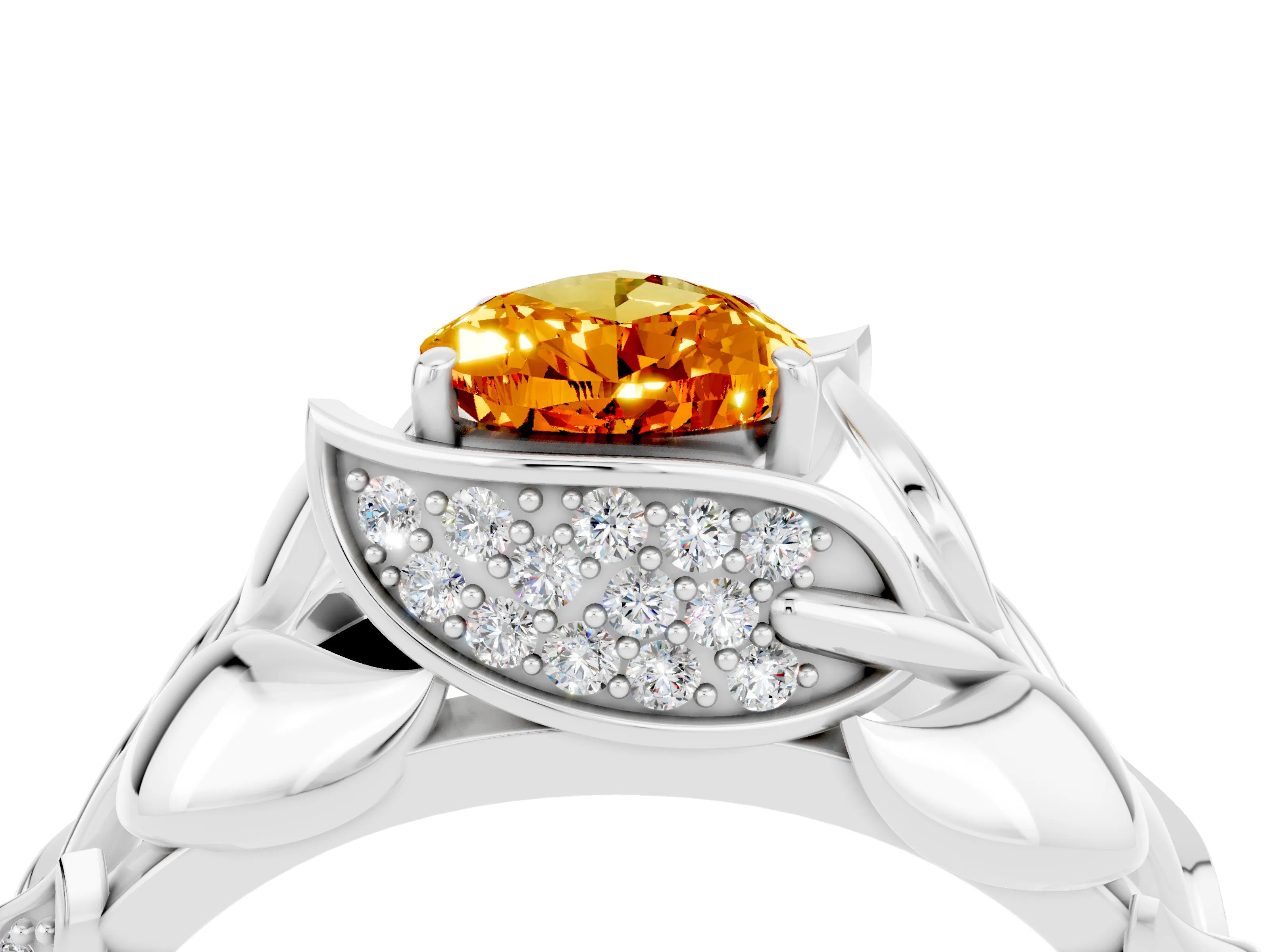 White gold Pear Cut Solitaire Leaf-Inspired Engagement Ring with Prong Setting_4