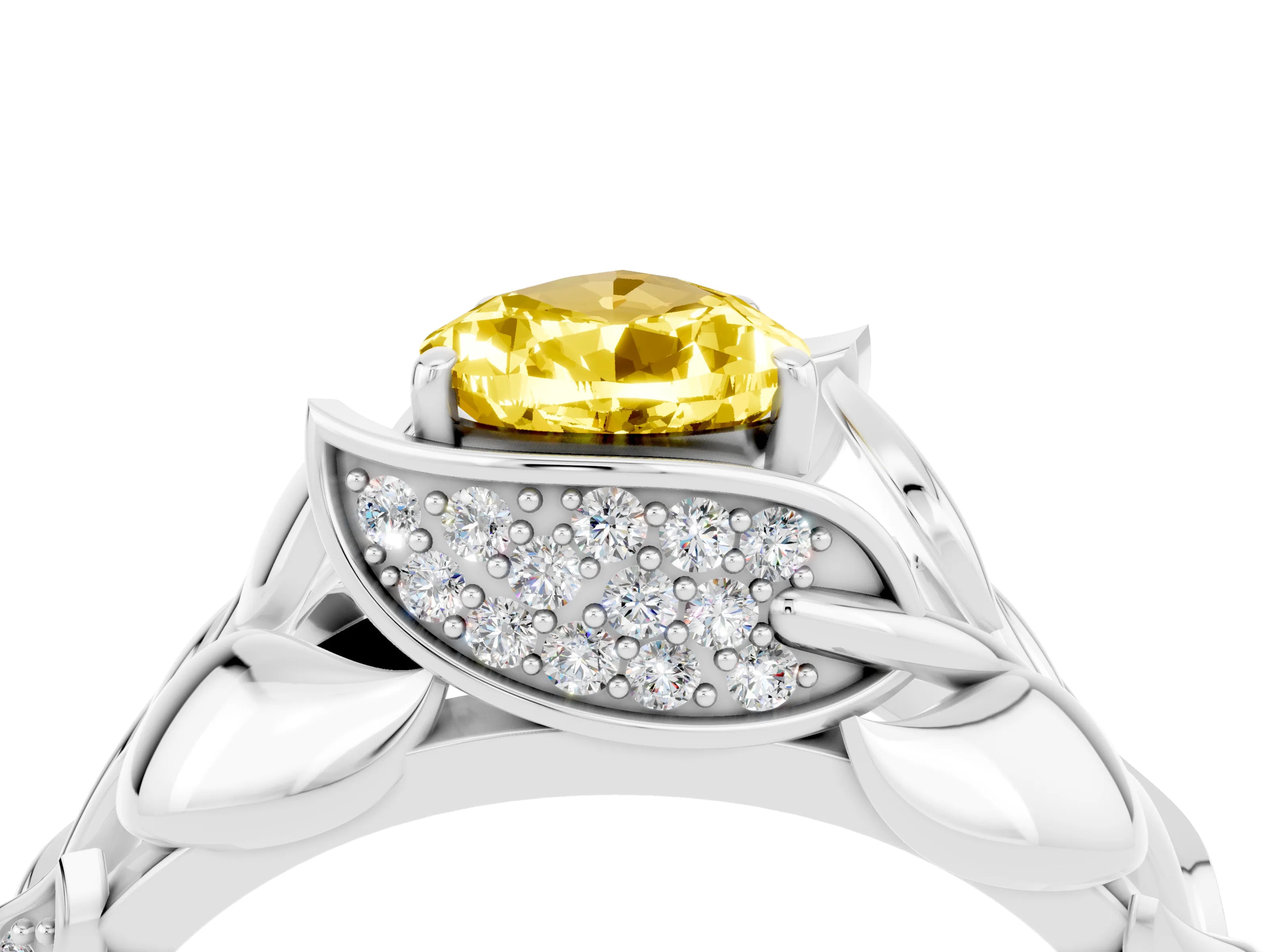 White gold Pear Cut Solitaire Leaf-Inspired Engagement Ring with Prong Setting_4