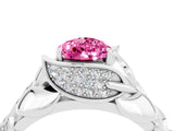 White gold Pear Cut Solitaire Leaf-Inspired Engagement Ring with Prong Setting_4