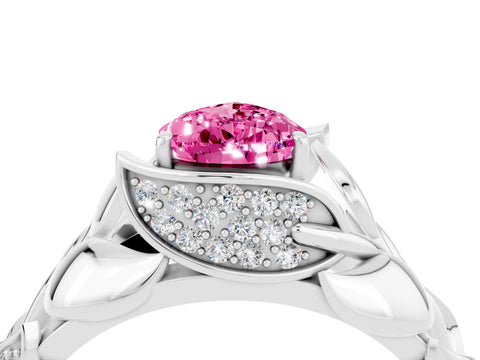 White gold Pear Cut Solitaire Leaf-Inspired Engagement Ring with Prong Setting_4