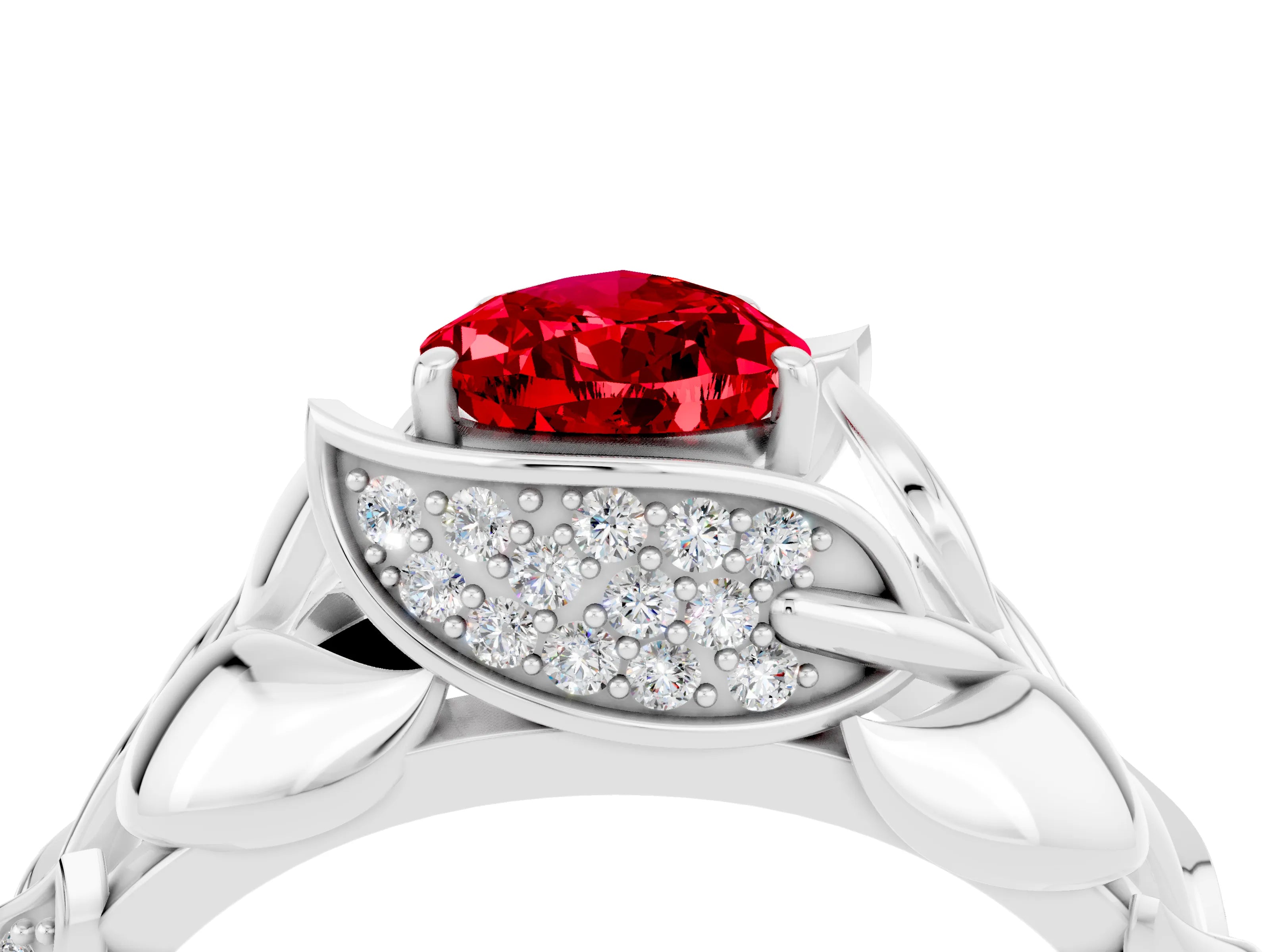 White gold Pear Cut Solitaire Leaf-Inspired Engagement Ring with Prong Setting_4