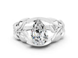 White gold Pear Cut Solitaire Leaf-Inspired Engagement Ring with Prong Setting
