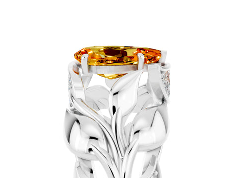 White gold Pear Cut Solitaire Leaf-Inspired Engagement Ring with Prong Setting_5