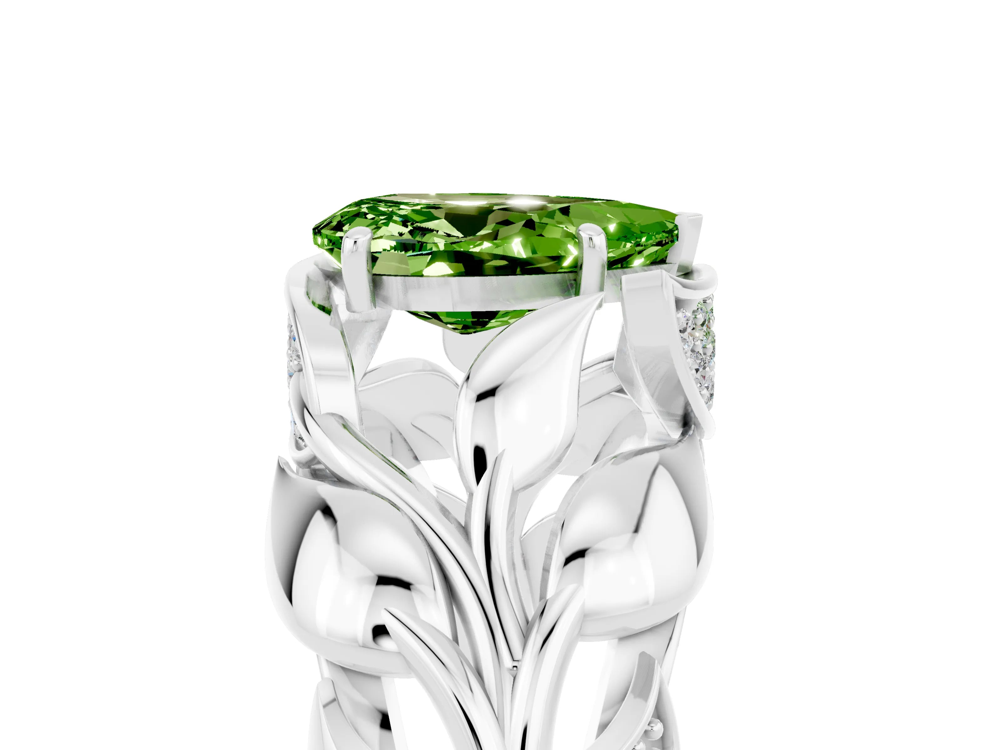 White gold Pear Cut Solitaire Leaf-Inspired Engagement Ring with Prong Setting_5