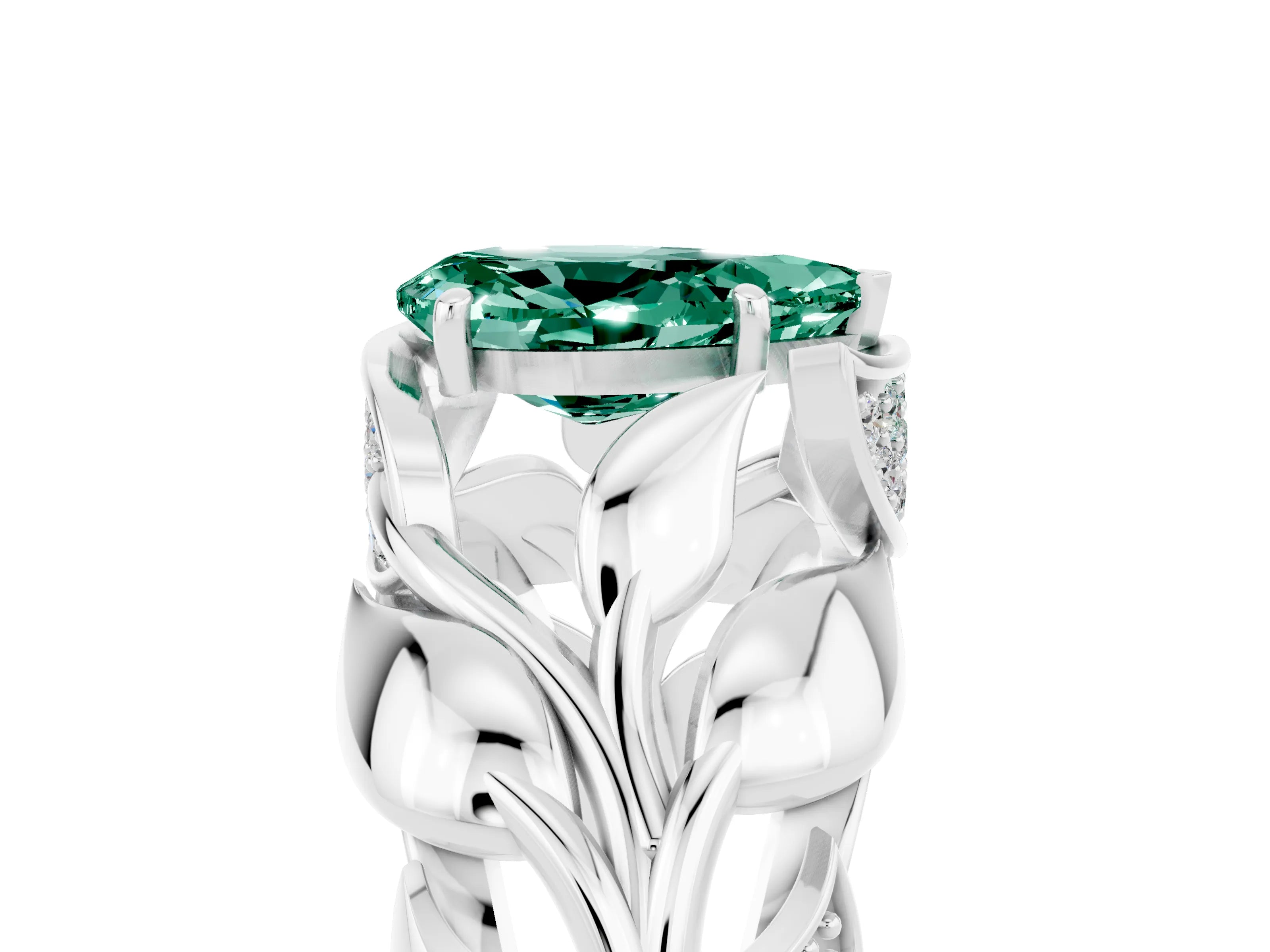 White gold Pear Cut Solitaire Leaf-Inspired Engagement Ring with Prong Setting_5
