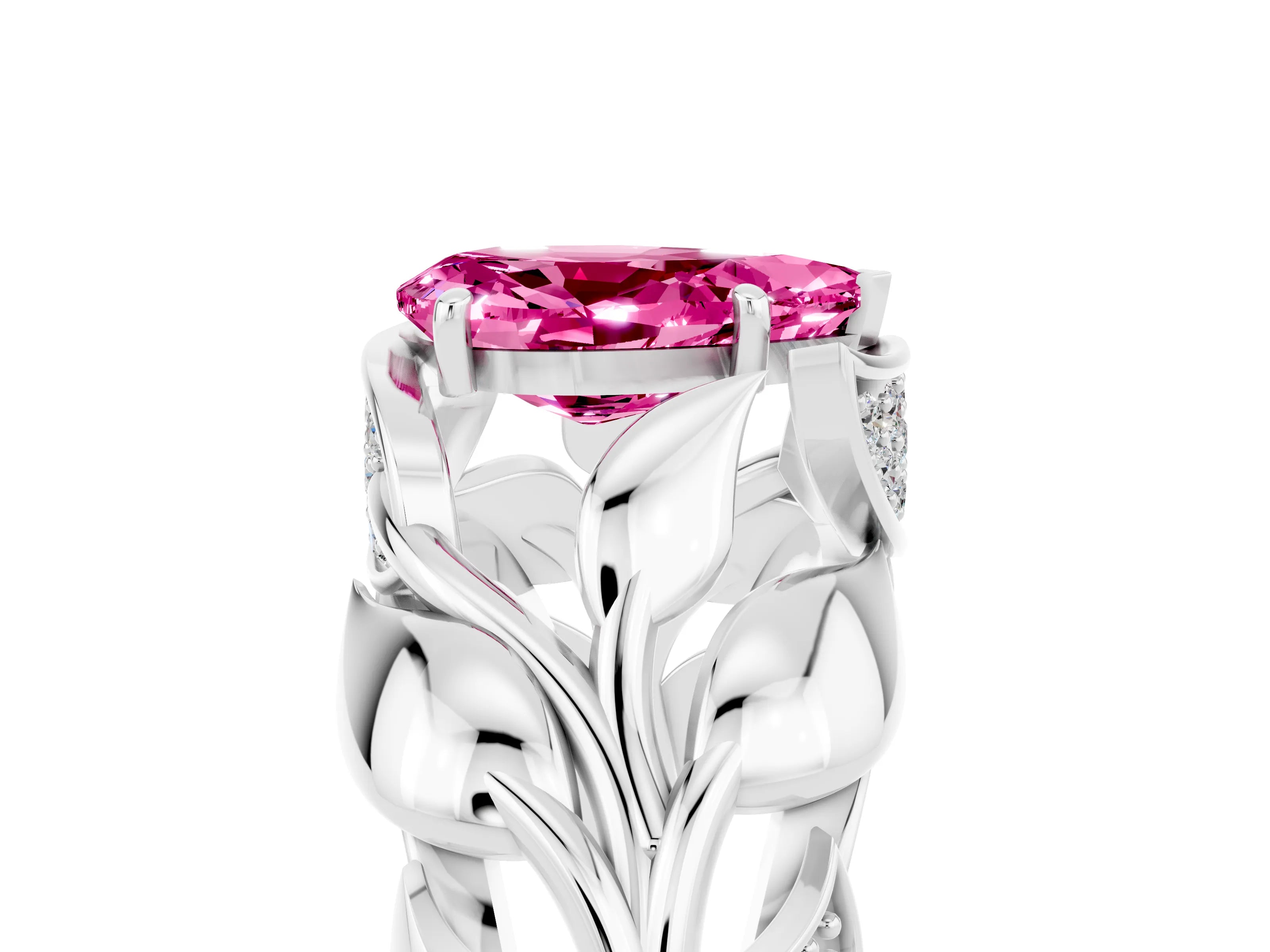 White gold Pear Cut Solitaire Leaf-Inspired Engagement Ring with Prong Setting_5