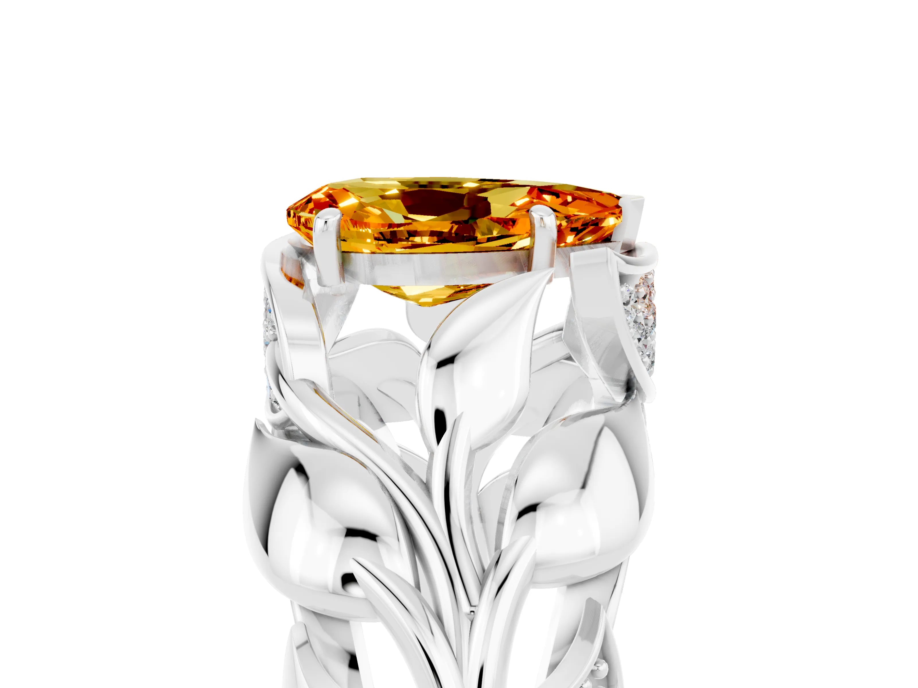White gold Pear Cut Solitaire Leaf-Inspired Engagement Ring with Prong Setting_5